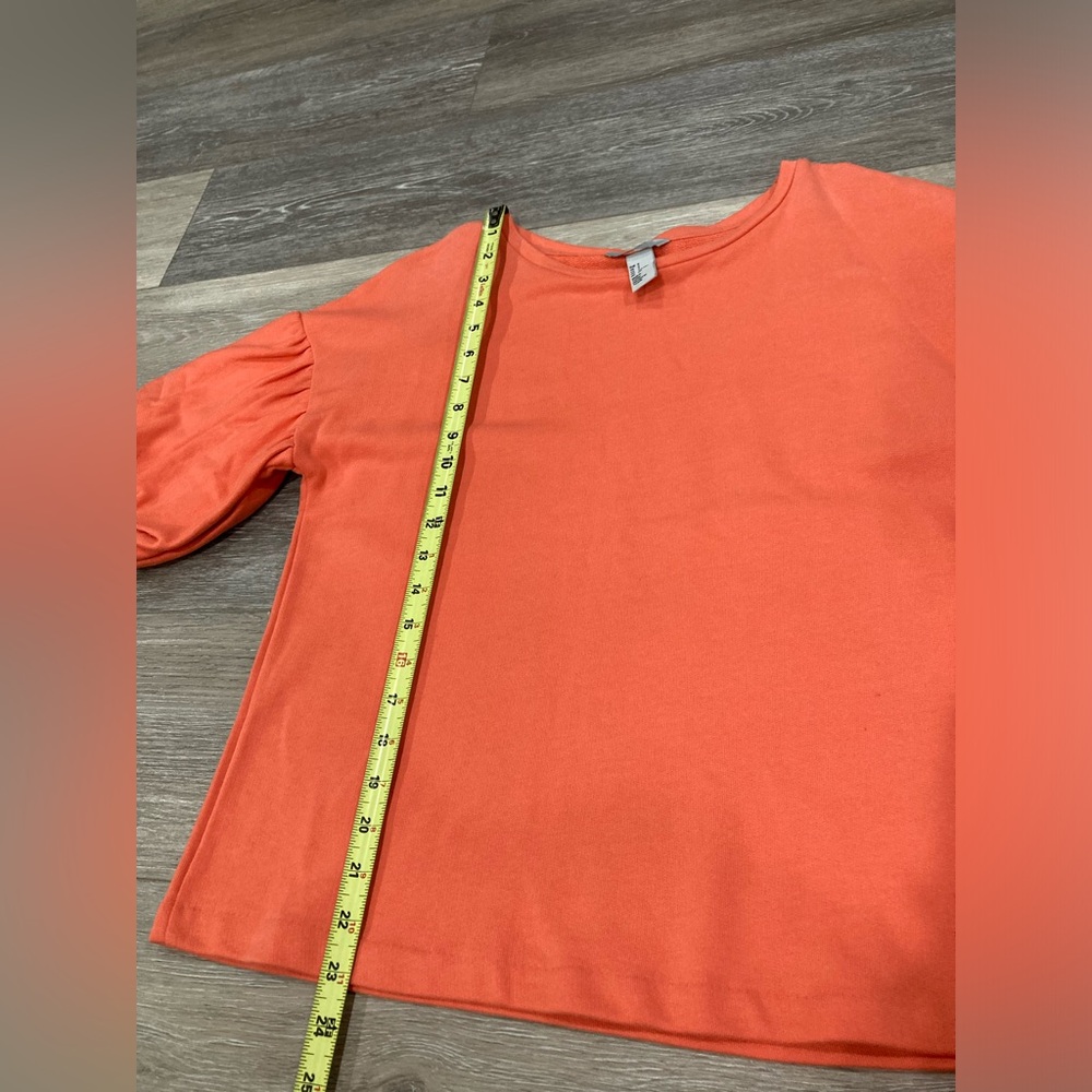 H&M Peach Orange Short Sleeve Top Small Puff Sleeves Cotton - Picture 8 of 11